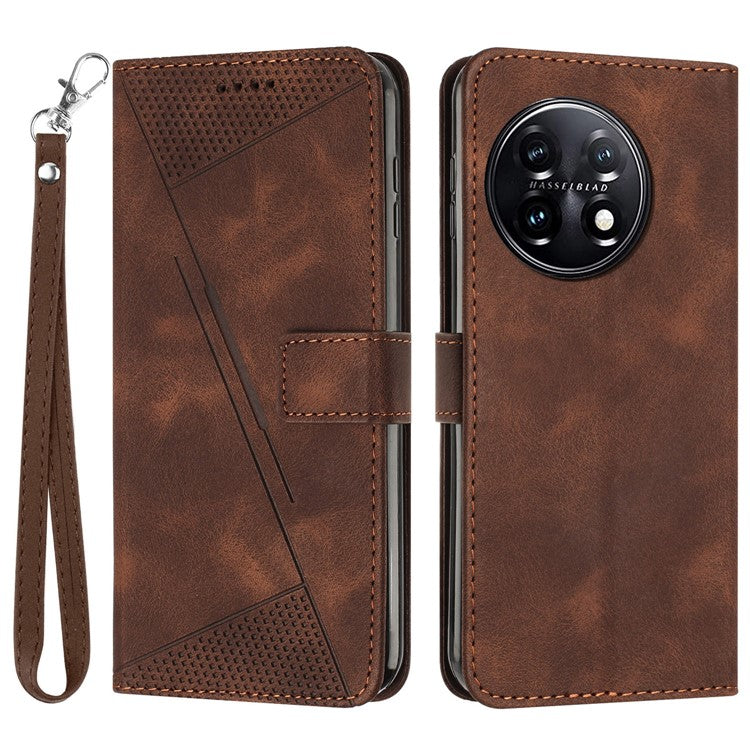 Triangle Imprinted Wallet Phone Case for OnePlus 11 5G , Stand PU Leather Anti-drop Cover - Brown