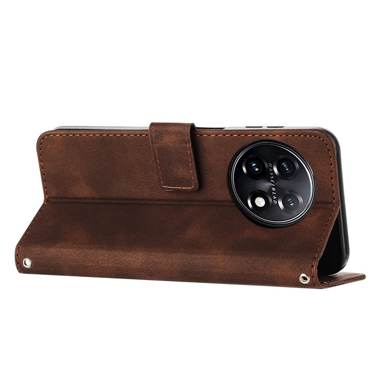 Triangle Imprinted Wallet Phone Case for OnePlus 11 5G , Stand PU Leather Anti-drop Cover - Brown