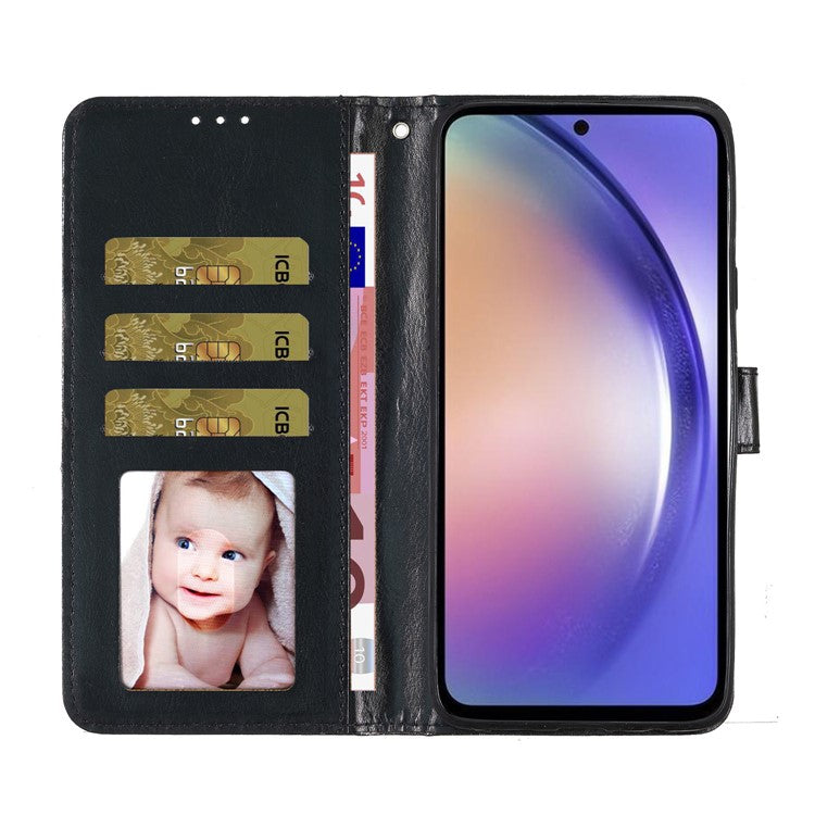 For Samsung Galaxy A24 4G (162.1 x 77.6 x 8.3mm) Glittery Wallet Stand PU Leather Case Drop-proof Phone Cover - Black