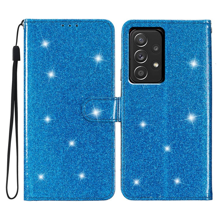 For Samsung Galaxy A73 5G Glittery PU Leather Case Full Protection Wallet Stand Phone Cover - Blue