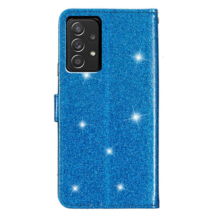 For Samsung Galaxy A73 5G Glittery PU Leather Case Full Protection Wallet Stand Phone Cover - Blue