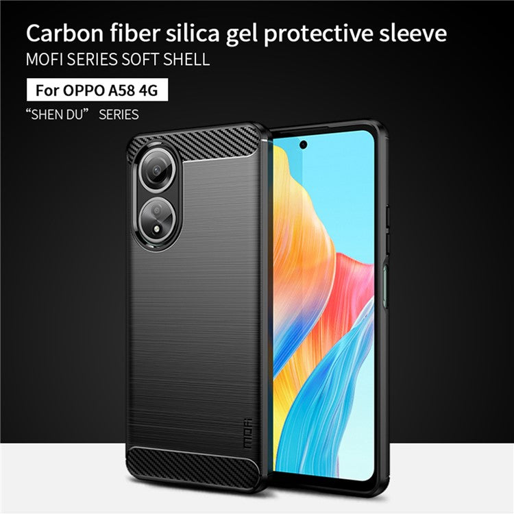 MOFI JK TPU Series-1 for Oppo A58 4G Brushed Cover TPU Anti-scratch Carbon Fiber Texture Cell Phone Case - Red