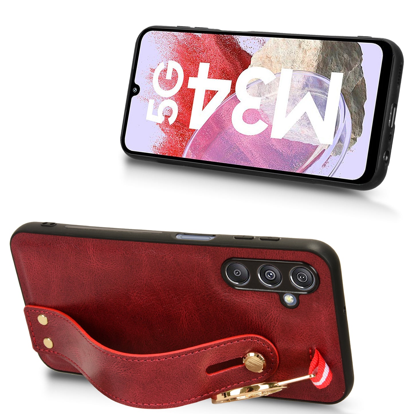 For Samsung Galaxy M34 5G / F34 5G Phone Case Wristband Kickstand Bottle Opener Leather+PC+TPU Cover - Red