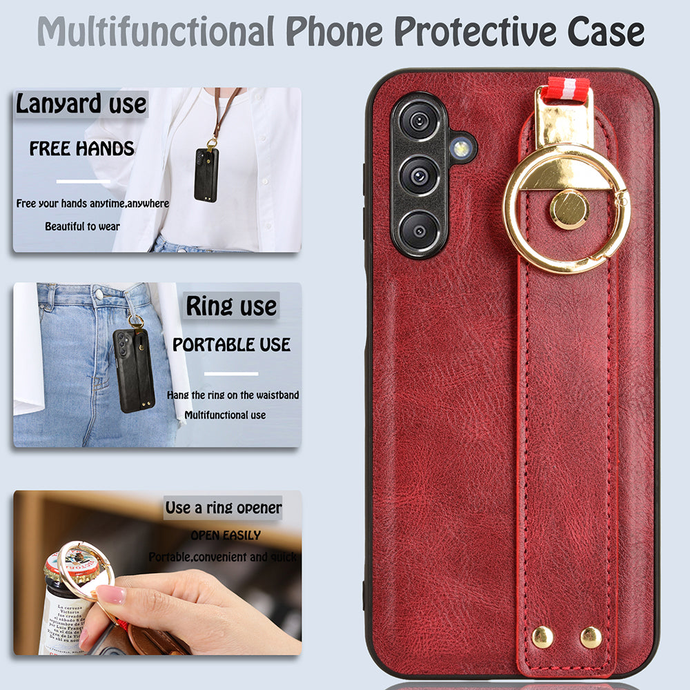 For Samsung Galaxy M34 5G / F34 5G Phone Case Wristband Kickstand Bottle Opener Leather+PC+TPU Cover - Red