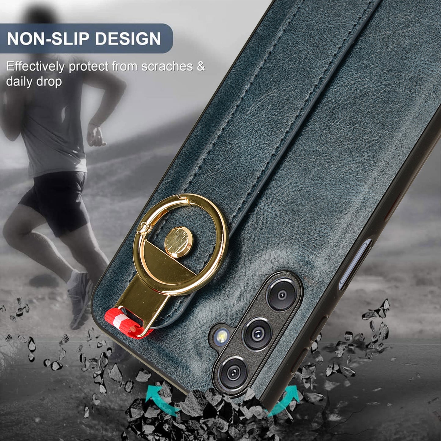 For Samsung Galaxy M34 5G / F34 5G Phone Case Wristband Kickstand Bottle Opener Leather+PC+TPU Cover - Blue