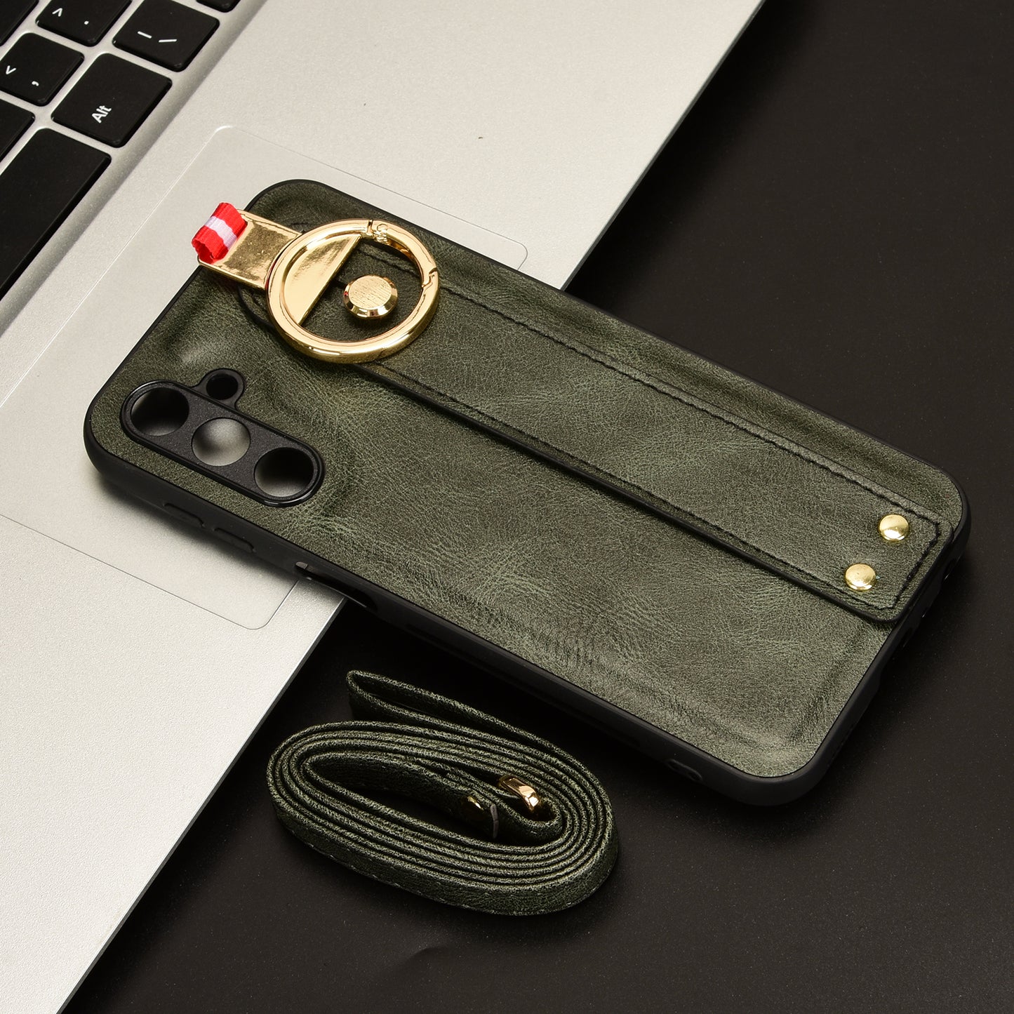 For Samsung Galaxy M34 5G / F34 5G Phone Case Wristband Kickstand Bottle Opener Leather+PC+TPU Cover - Green
