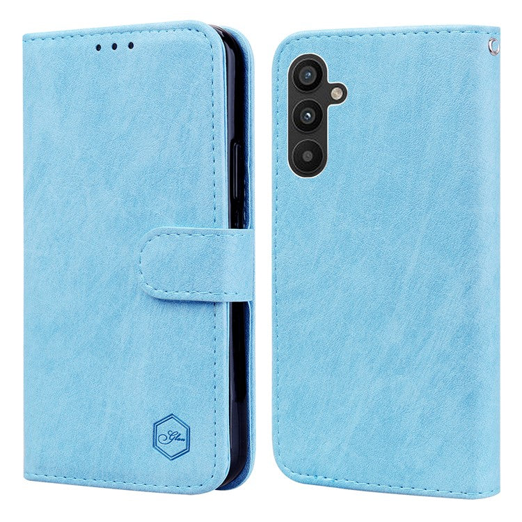For Samsung Galaxy A34 5G Full Protection Solid Color PU Leather Wallet Case Cell Phone Stand Cover - Baby Blue