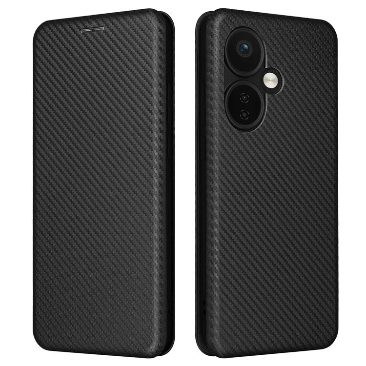 For OnePlus Nord CE3 5G Mobile Phone Case Card Holder Leather Stand Carbon Fiber Texture Cover - Black
