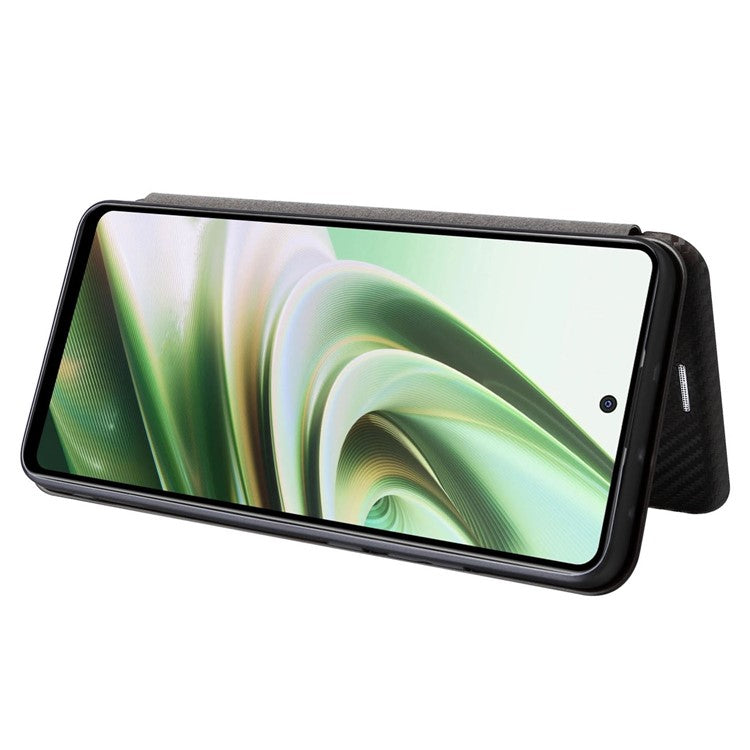 For OnePlus Nord CE3 5G Mobile Phone Case Card Holder Leather Stand Carbon Fiber Texture Cover - Black