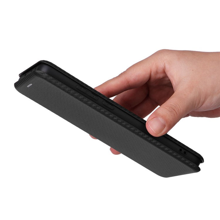 For OnePlus Nord CE3 5G Mobile Phone Case Card Holder Leather Stand Carbon Fiber Texture Cover - Black