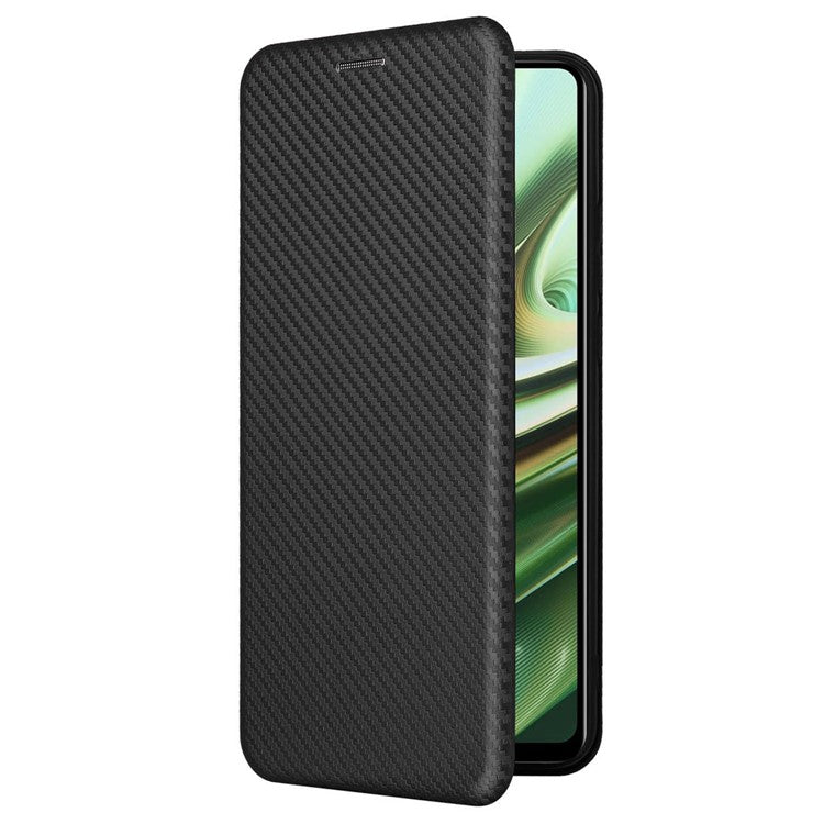For OnePlus Nord CE3 5G Mobile Phone Case Card Holder Leather Stand Carbon Fiber Texture Cover - Black
