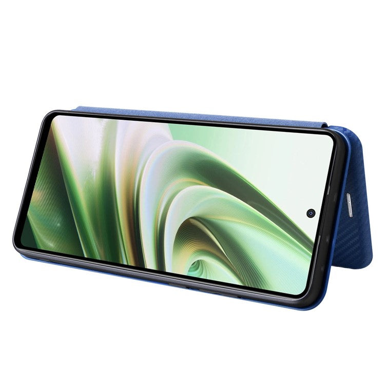 For OnePlus Nord CE3 5G Mobile Phone Case Card Holder Leather Stand Carbon Fiber Texture Cover - Blue