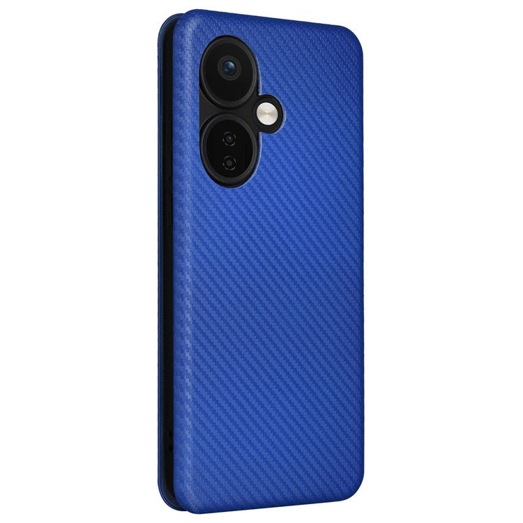 For OnePlus Nord CE3 5G Mobile Phone Case Card Holder Leather Stand Carbon Fiber Texture Cover - Blue
