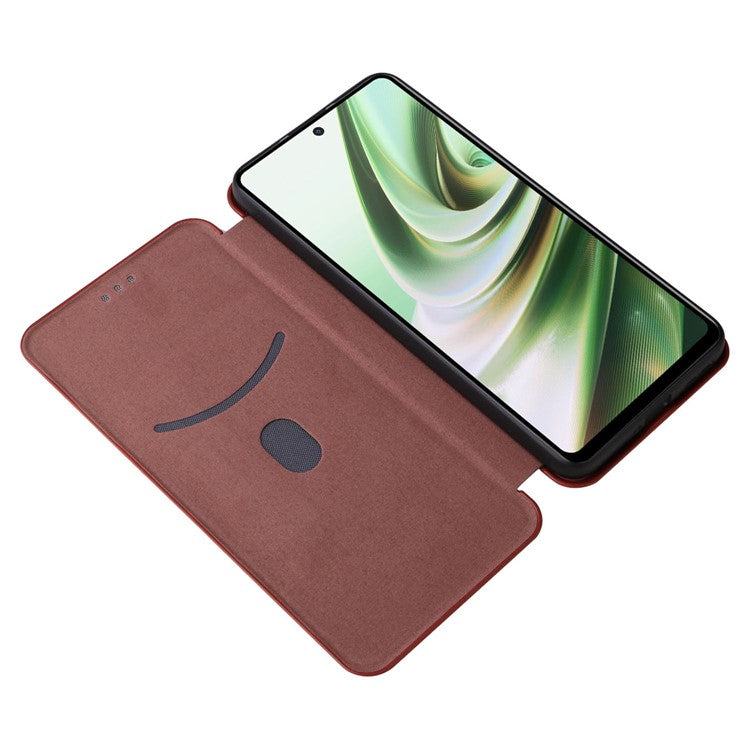 For OnePlus Nord CE3 5G Mobile Phone Case Card Holder Leather Stand Carbon Fiber Texture Cover - Brown
