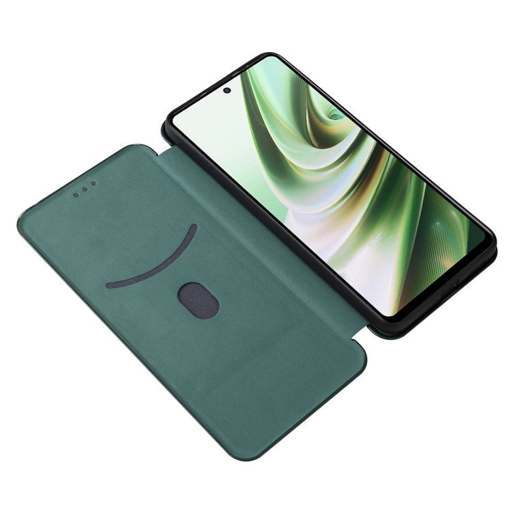 For OnePlus Nord CE3 5G Mobile Phone Case Card Holder Leather Stand Carbon Fiber Texture Cover - Green