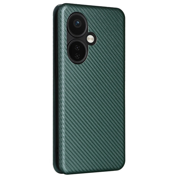 For OnePlus Nord CE3 5G Mobile Phone Case Card Holder Leather Stand Carbon Fiber Texture Cover - Green