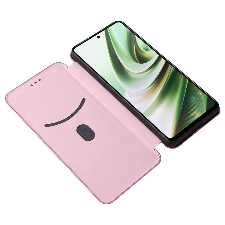 For OnePlus Nord CE3 5G Mobile Phone Case Card Holder Leather Stand Carbon Fiber Texture Cover - Rose Gold