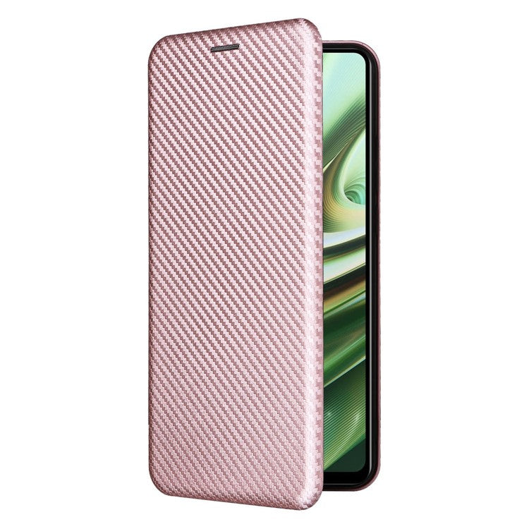 For OnePlus Nord CE3 5G Mobile Phone Case Card Holder Leather Stand Carbon Fiber Texture Cover - Rose Gold
