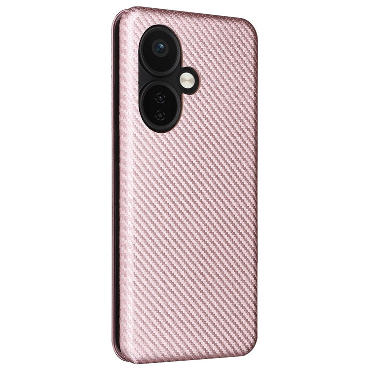 For OnePlus Nord CE3 5G Mobile Phone Case Card Holder Leather Stand Carbon Fiber Texture Cover - Rose Gold