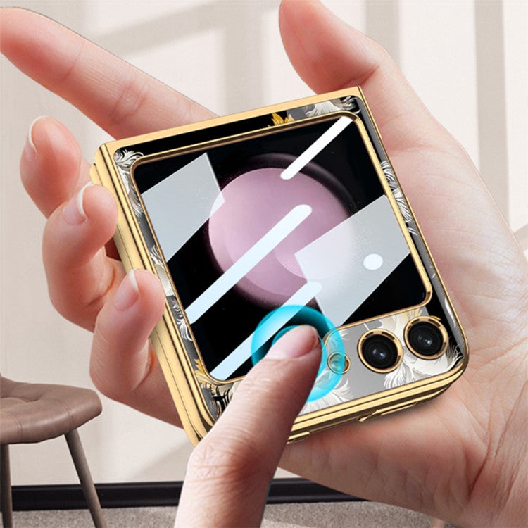 GKK Pattern Printing Phone Case for Samsung Galaxy Z Flip5 5G Hard PC Phone Cover Built-In Tempered Glass Film - Style J