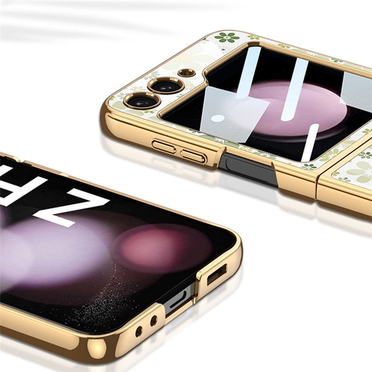 GKK Pattern Printing Phone Case for Samsung Galaxy Z Flip5 5G Hard PC Phone Cover Built-In Tempered Glass Film - Style J