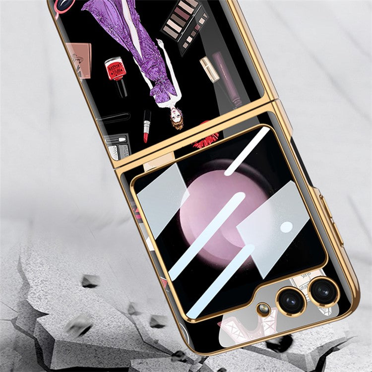 GKK Pattern Printing Phone Case for Samsung Galaxy Z Flip5 5G Hard PC Phone Cover Built-In Tempered Glass Film - Style J
