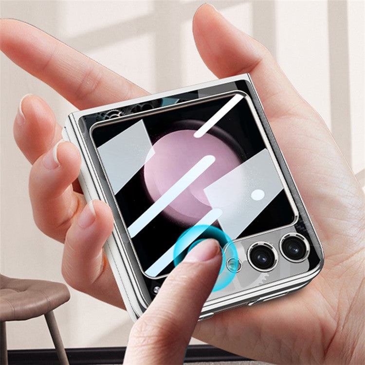 GKK Pattern Printing Hard PC Case for Samsung Galaxy Z Flip5 5G Anti-Drop Phone Shell Built-In Tempered Glass Film - Carbon Fiber