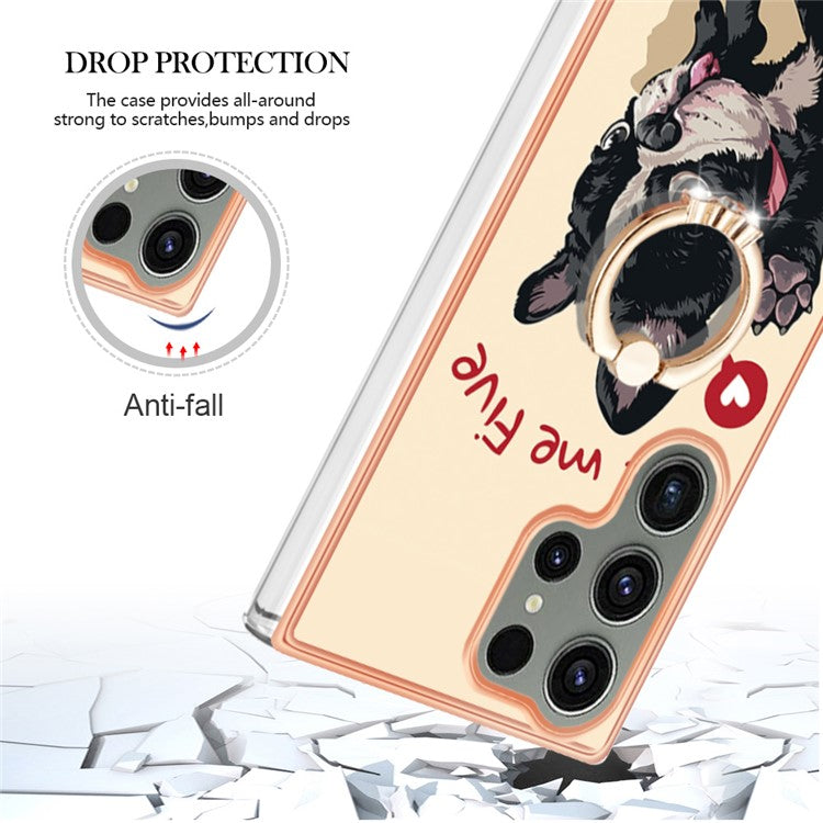 YB IMD Series-20 Style D for Samsung Galaxy S23 Ultra TPU Phone Case IMD Pattern Kickstand 2.0mm Electroplating Cover - Dog