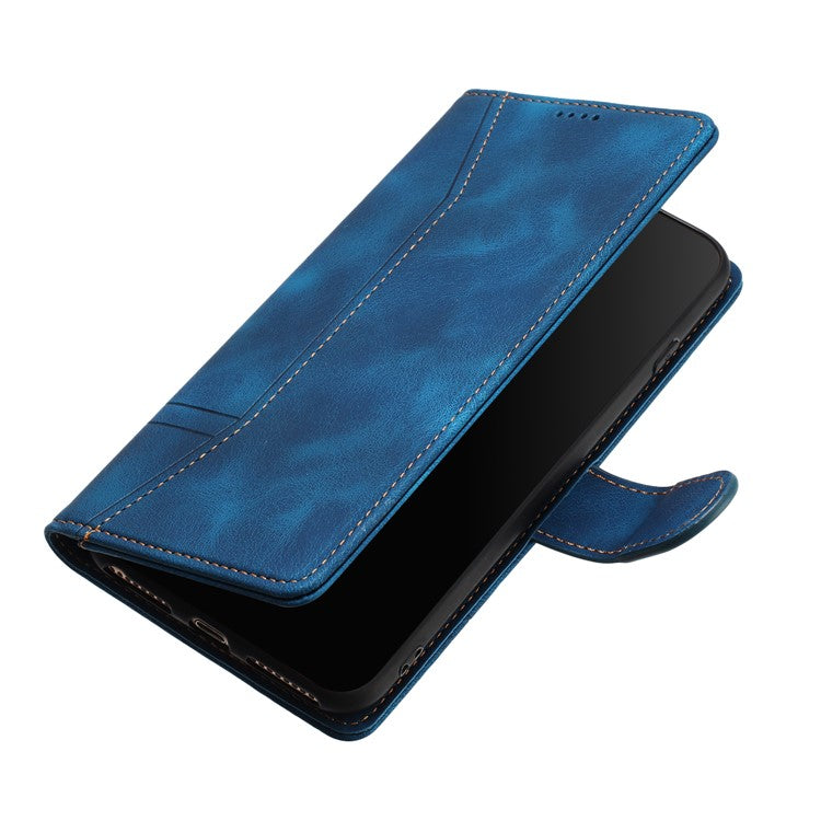 L002 For Oppo A16 / A16s / A54s Full Protection Leather Phone Case Lines Imprint Wallet Stand Cover - Blue