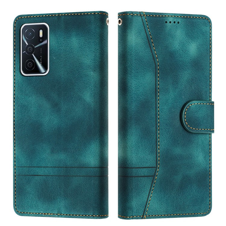 L002 For Oppo A16 / A16s / A54s Full Protection Leather Phone Case Lines Imprint Wallet Stand Cover - Green