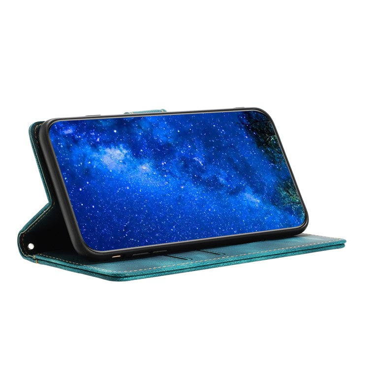 L002 For Oppo A16 / A16s / A54s Full Protection Leather Phone Case Lines Imprint Wallet Stand Cover - Green