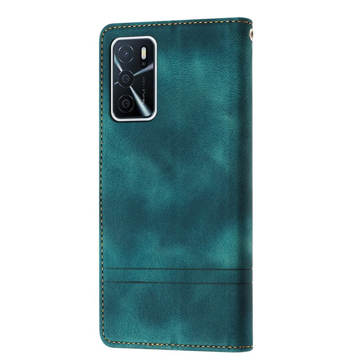 L002 For Oppo A16 / A16s / A54s Full Protection Leather Phone Case Lines Imprint Wallet Stand Cover - Green
