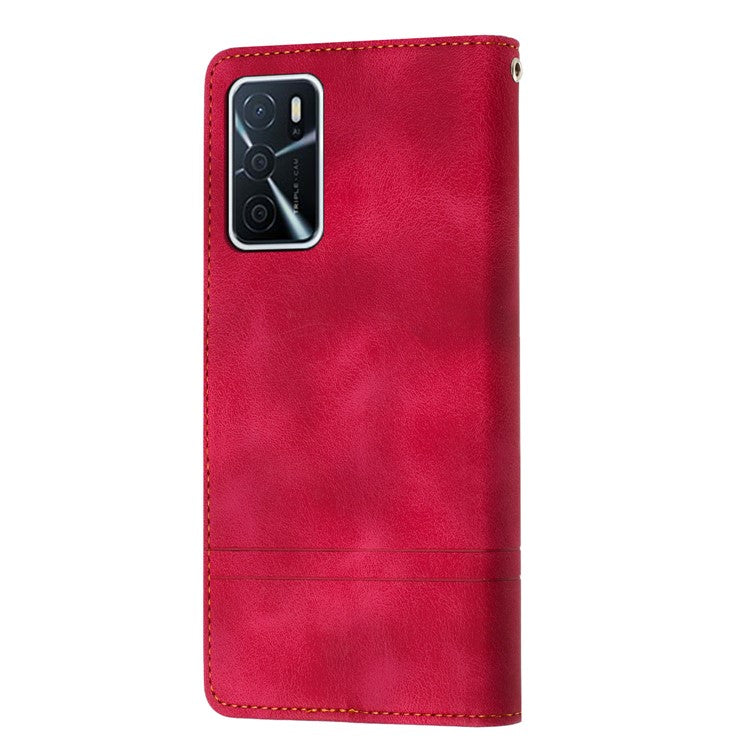 L002 For Oppo A16 / A16s / A54s Full Protection Leather Phone Case Lines Imprint Wallet Stand Cover - Red
