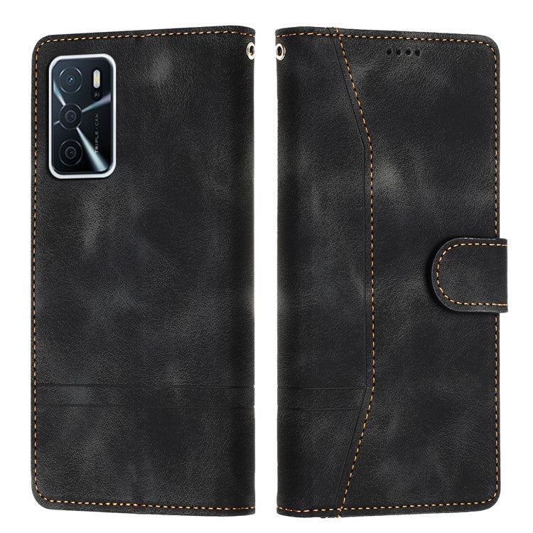 L002 For Oppo A16 / A16s / A54s Full Protection Leather Phone Case Lines Imprint Wallet Stand Cover - Black
