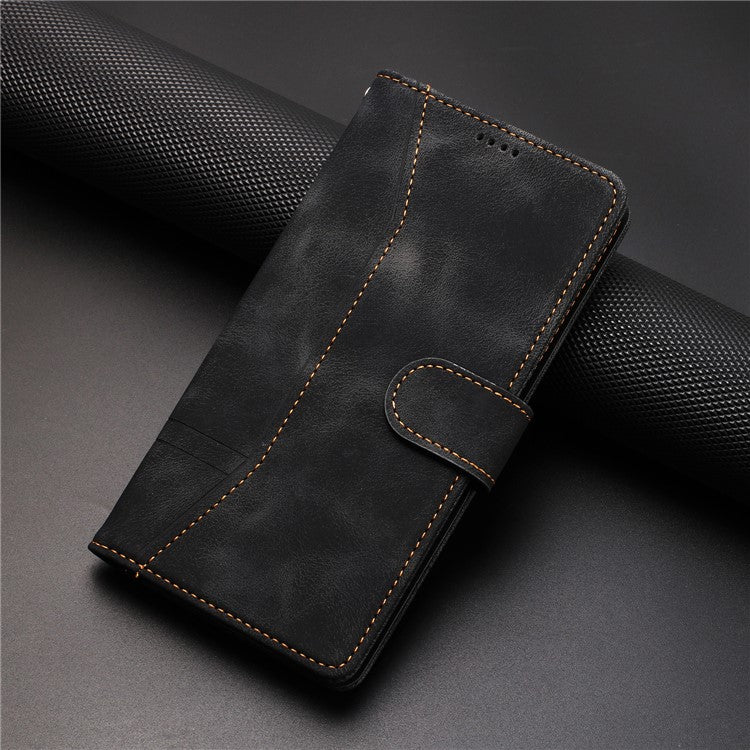 L002 For Oppo A16 / A16s / A54s Full Protection Leather Phone Case Lines Imprint Wallet Stand Cover - Black