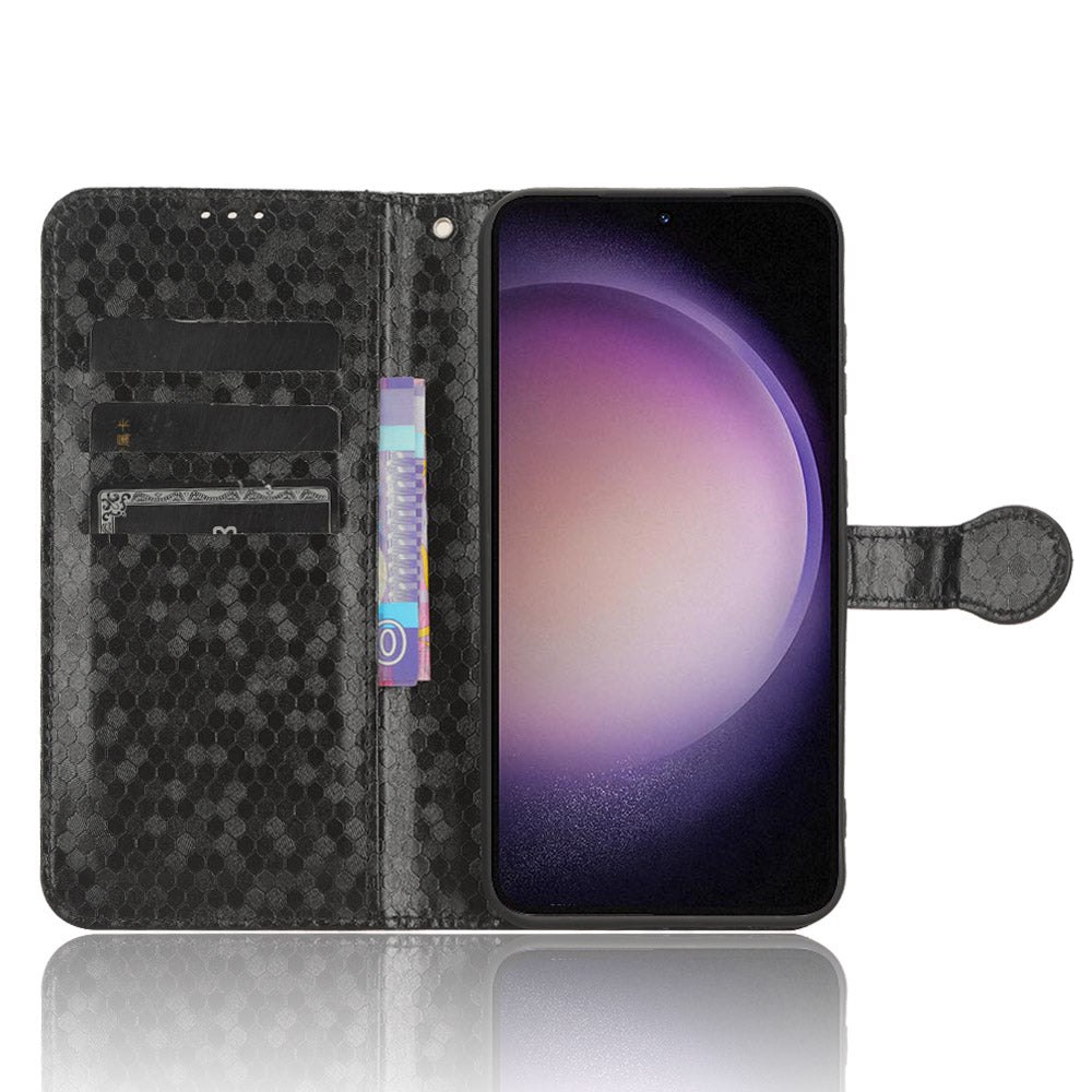 For Samsung Galaxy M34 5G / F34 5G PU Leather Stand Phone Case Dot Imprinted Wallet Cover - Black