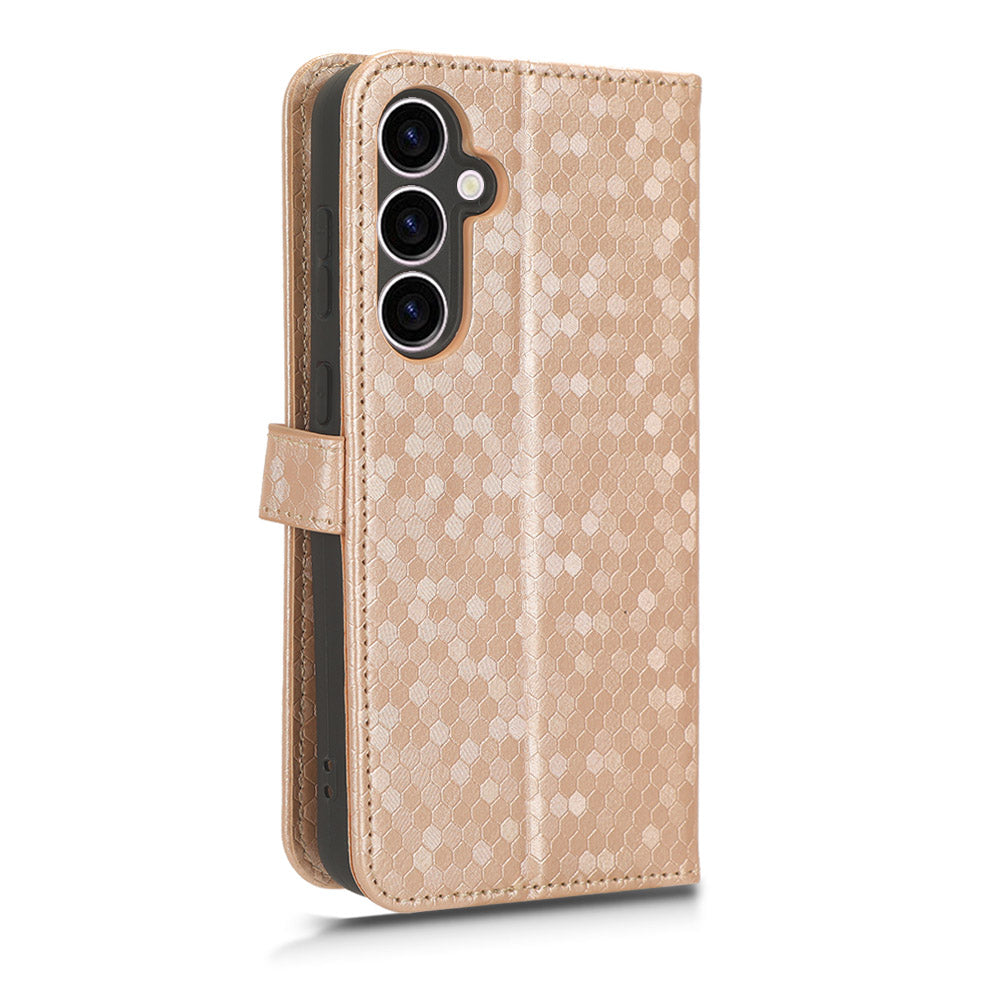For Samsung Galaxy M34 5G / F34 5G PU Leather Stand Phone Case Dot Imprinted Wallet Cover - Rose Gold