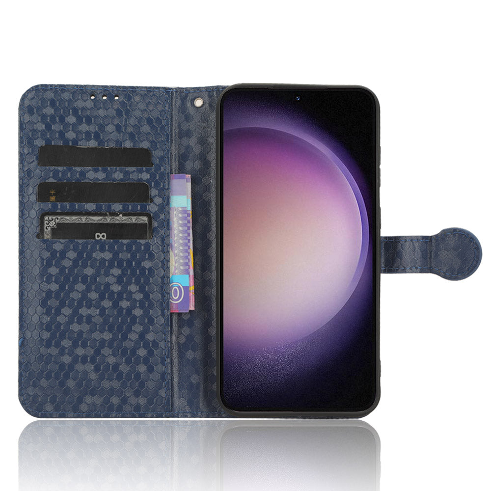 For Samsung Galaxy M34 5G / F34 5G PU Leather Stand Phone Case Dot Imprinted Wallet Cover - Dark Blue