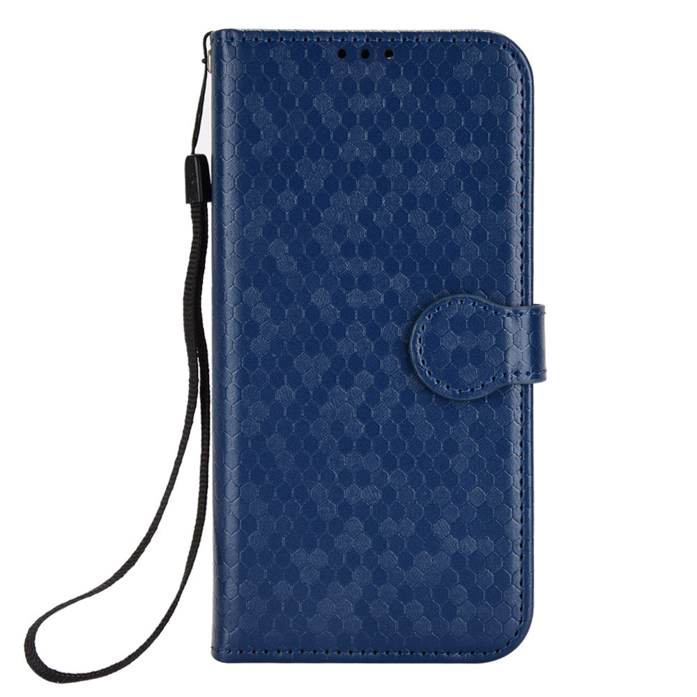 For Samsung Galaxy M34 5G / F34 5G PU Leather Stand Phone Case Dot Imprinted Wallet Cover - Dark Blue