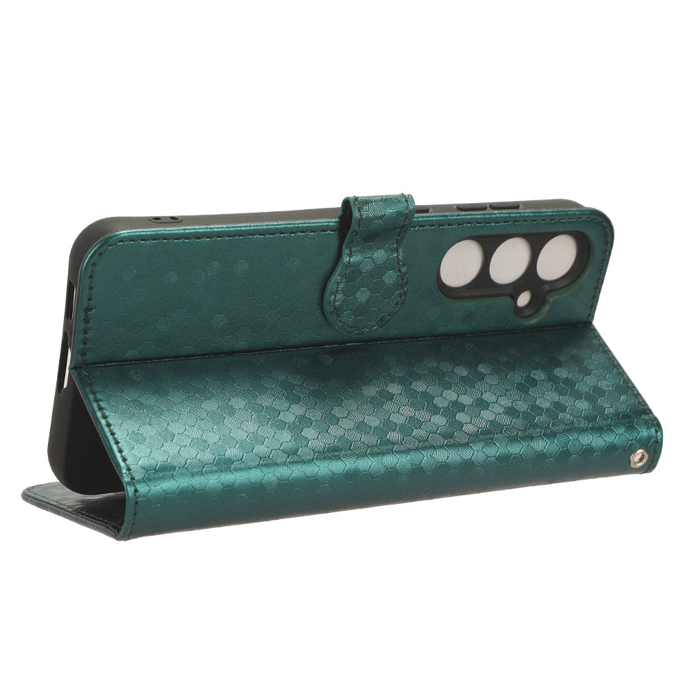 For Samsung Galaxy M34 5G / F34 5G PU Leather Stand Phone Case Dot Imprinted Wallet Cover - Green
