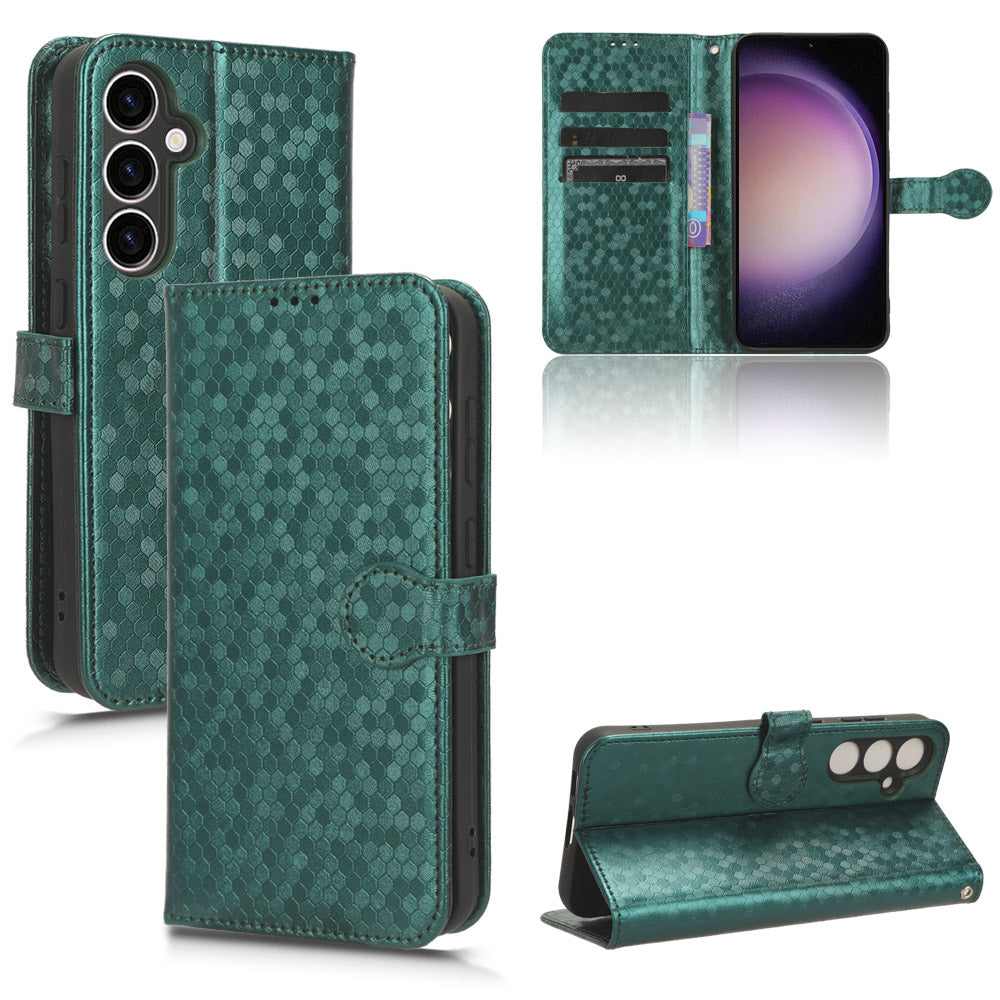 For Samsung Galaxy M34 5G / F34 5G PU Leather Stand Phone Case Dot Imprinted Wallet Cover - Green