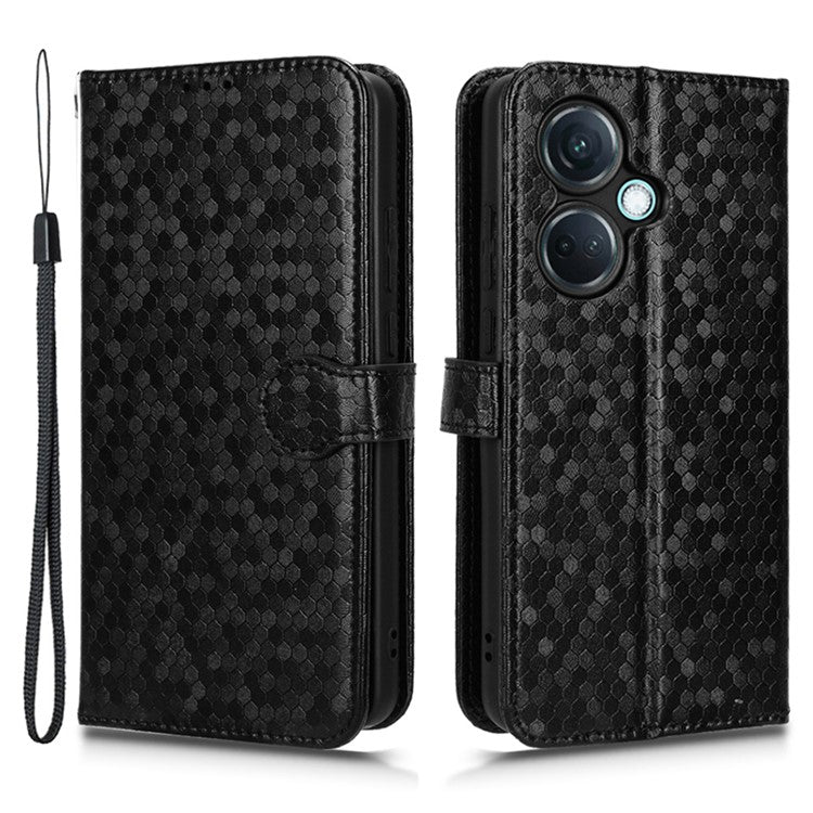 For OnePlus Nord CE3 5G / Oppo K11 5G Wallet Stand Phone Case Dot Imprinted PU Leather Cover - Black