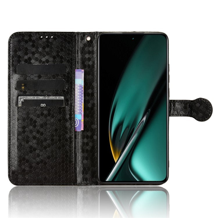 For OnePlus Nord CE3 5G / Oppo K11 5G Wallet Stand Phone Case Dot Imprinted PU Leather Cover - Black