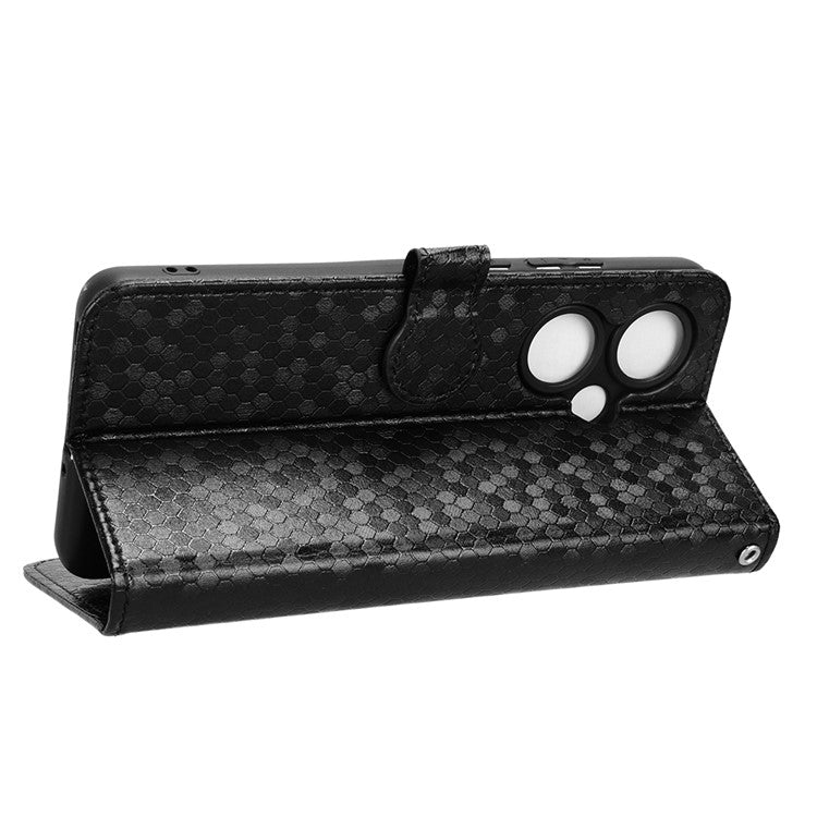 For OnePlus Nord CE3 5G / Oppo K11 5G Wallet Stand Phone Case Dot Imprinted PU Leather Cover - Black