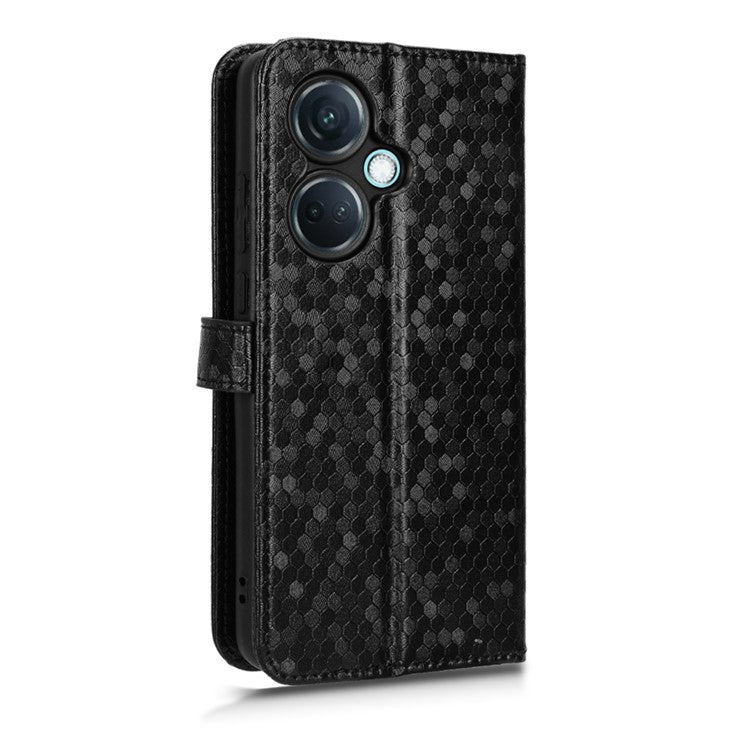 For OnePlus Nord CE3 5G / Oppo K11 5G Wallet Stand Phone Case Dot Imprinted PU Leather Cover - Black