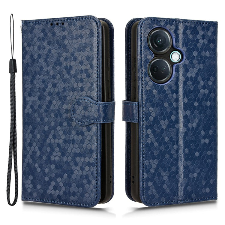 For OnePlus Nord CE3 5G / Oppo K11 5G Wallet Stand Phone Case Dot Imprinted PU Leather Cover - Dark Blue