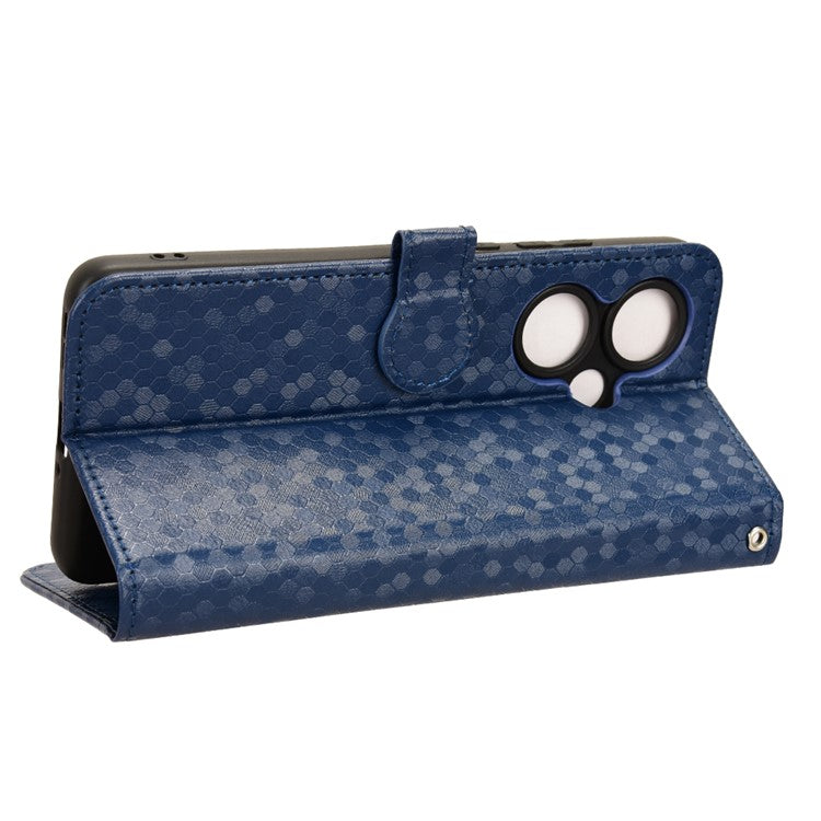 For OnePlus Nord CE3 5G / Oppo K11 5G Wallet Stand Phone Case Dot Imprinted PU Leather Cover - Dark Blue