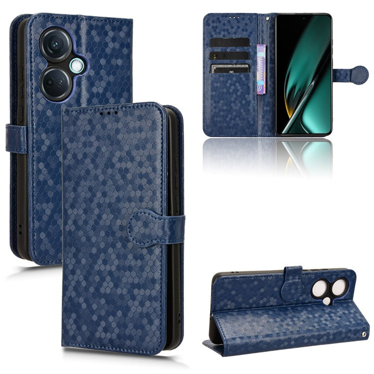For OnePlus Nord CE3 5G / Oppo K11 5G Wallet Stand Phone Case Dot Imprinted PU Leather Cover - Dark Blue
