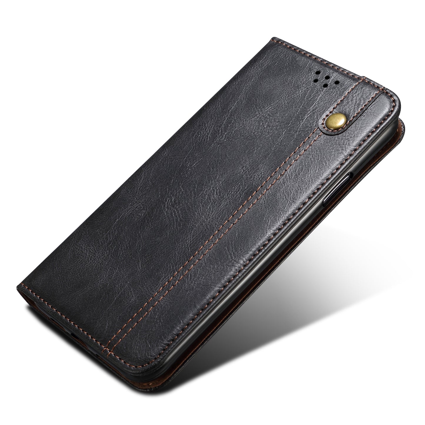 For Samsung Galaxy M34 5G / F34 5G Stand Wallet Case Waxy Crazy Horse Texture PU Leather Phone Shell Cover - Black