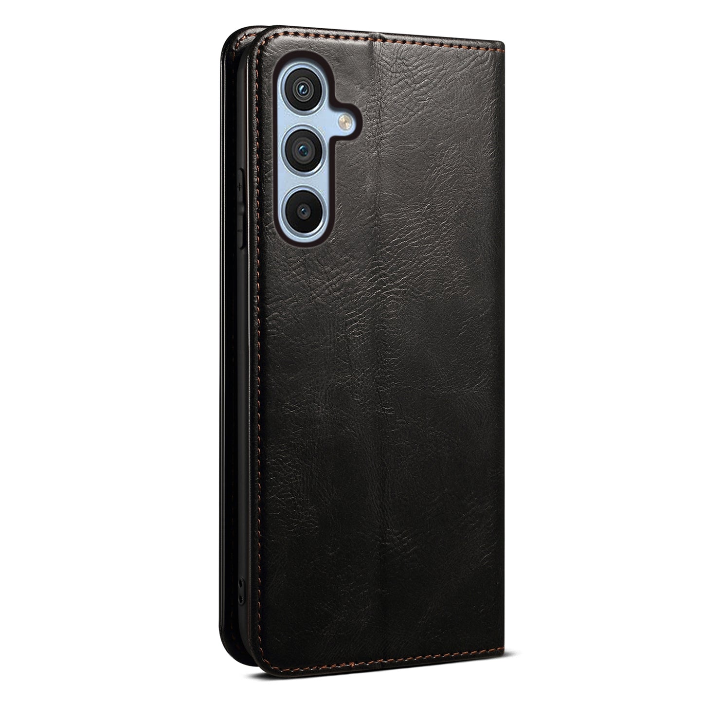 For Samsung Galaxy M34 5G / F34 5G Stand Wallet Case Waxy Crazy Horse Texture PU Leather Phone Shell Cover - Black